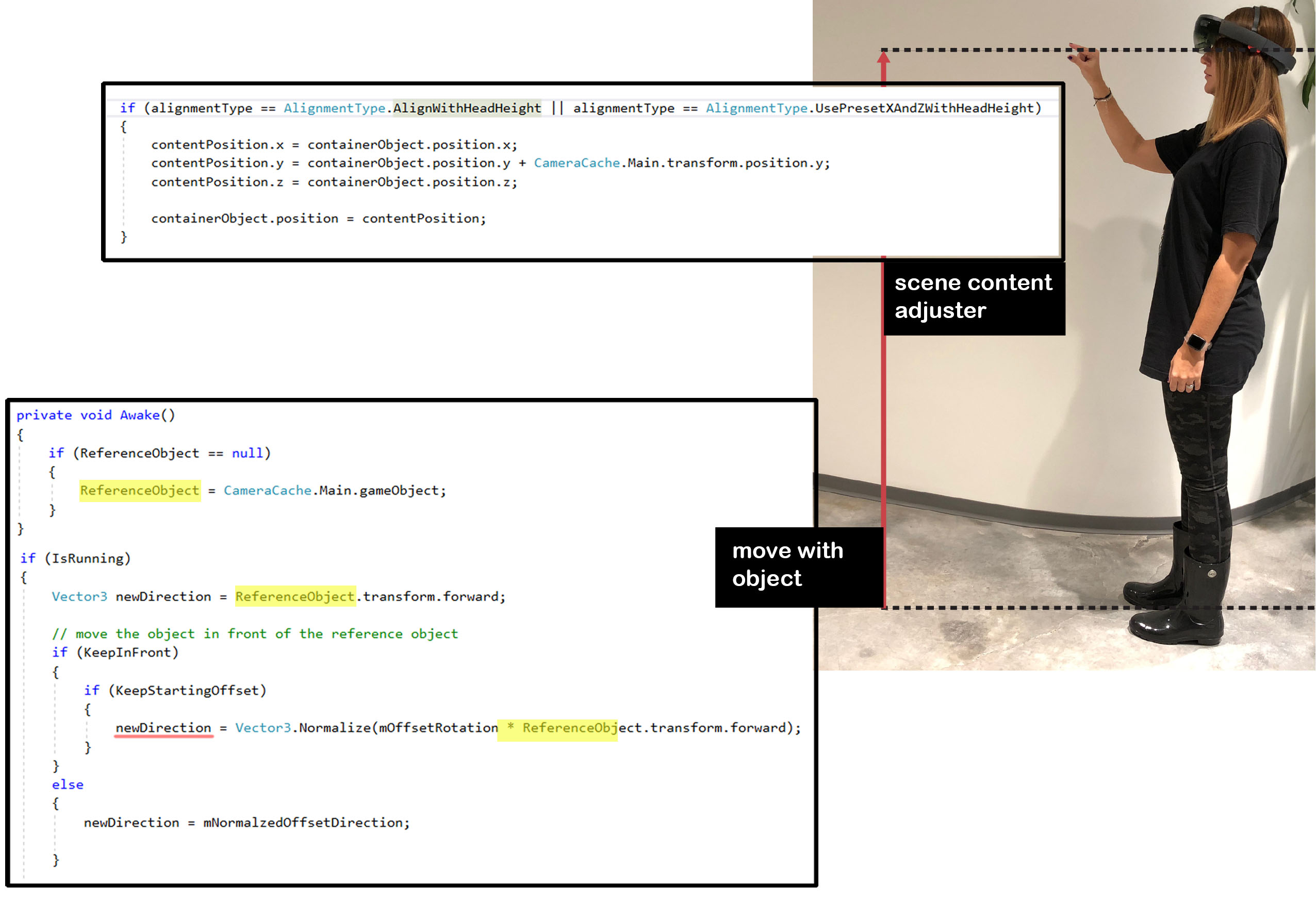 Figure 18: SceneContentAdjuster and MoveWithObject scripts.